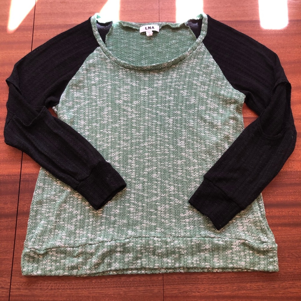 LNA Cold Elbow Baseball Sweater Green and Black